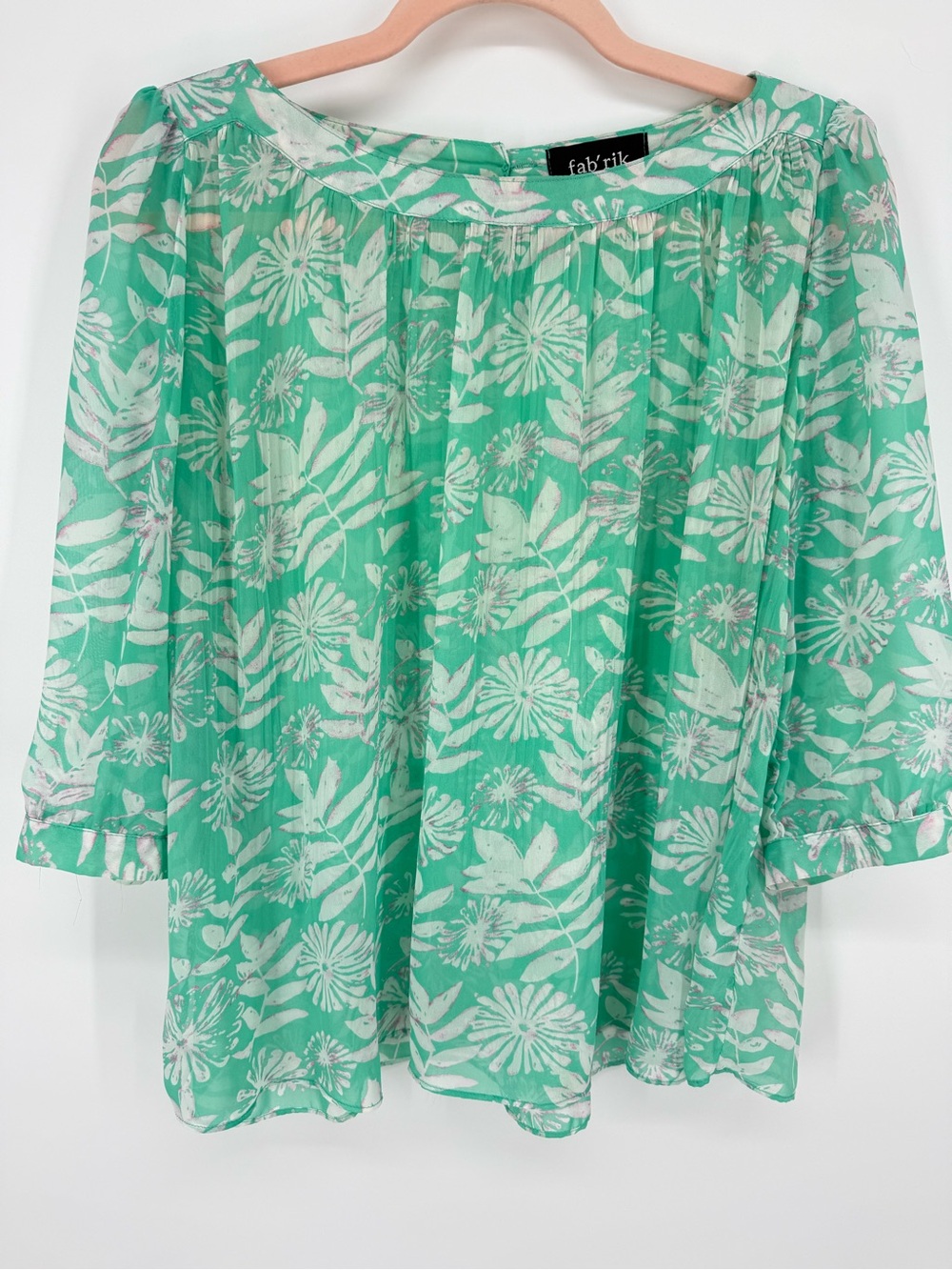 fab'rik Fairycore Mint Green Botanical Flower Print Flowy Chiffon Top Small